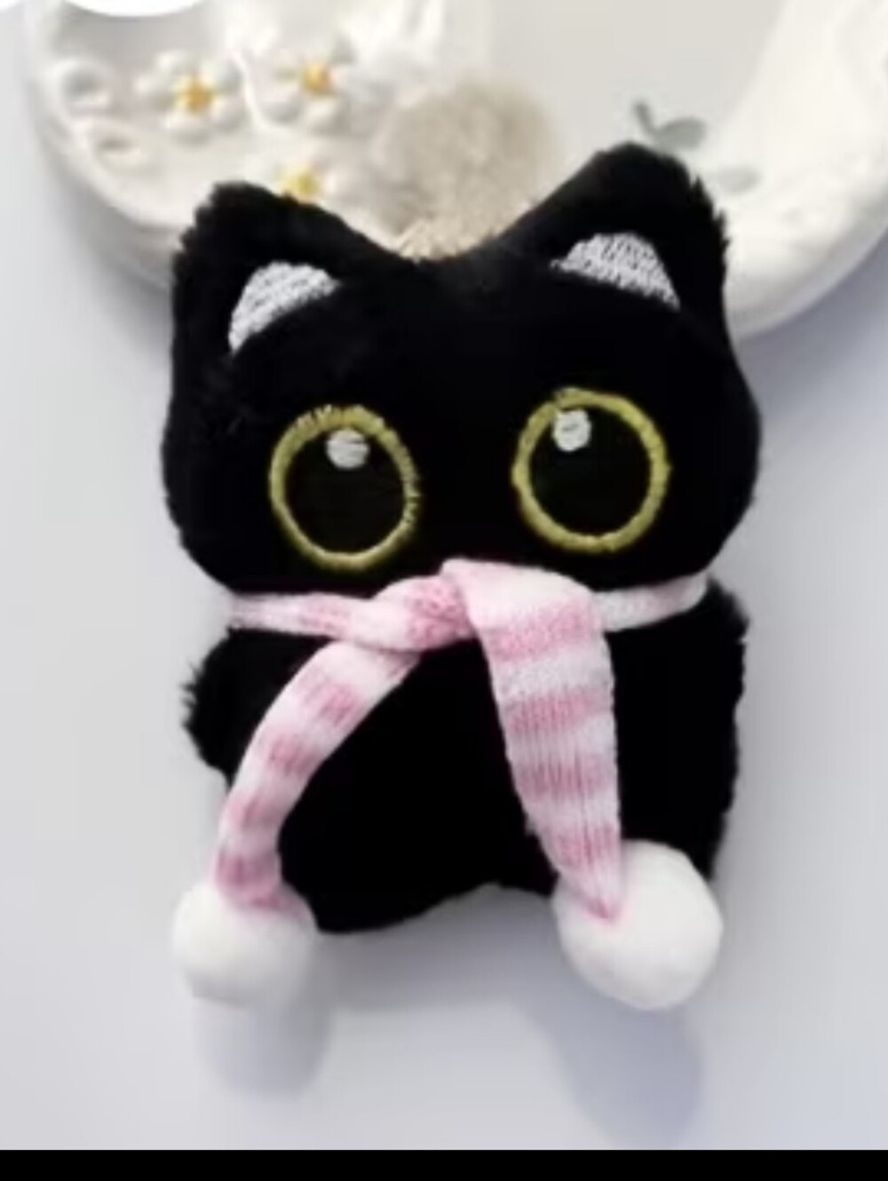 5/10๐ Black Cat W White/Pink Scarf Mini Stuffie